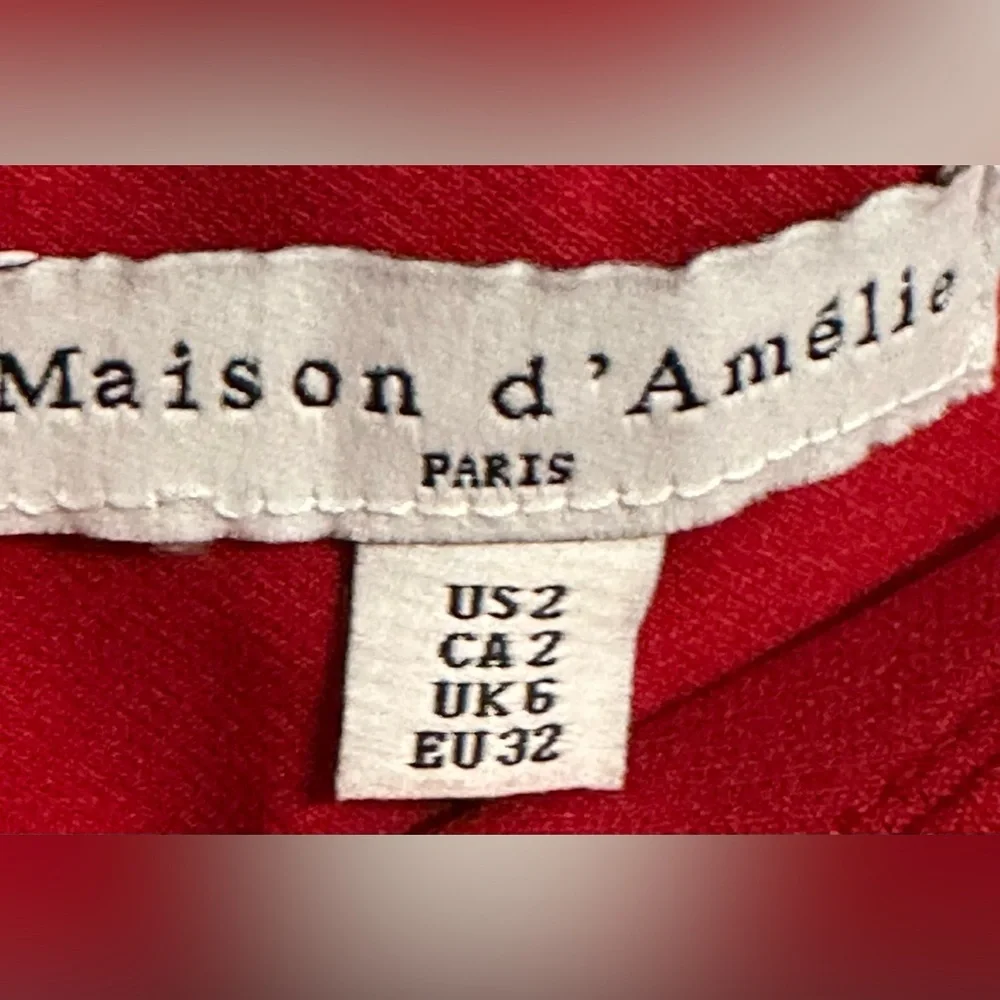 NWOT MAISON D’ AMELIE PARIS WOMAN VIBRANT RED DRESS PANTS SIZE 2 - Picture 5 of 6